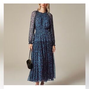 Crinkle chiffon sheer long sleeve dress in cherry print